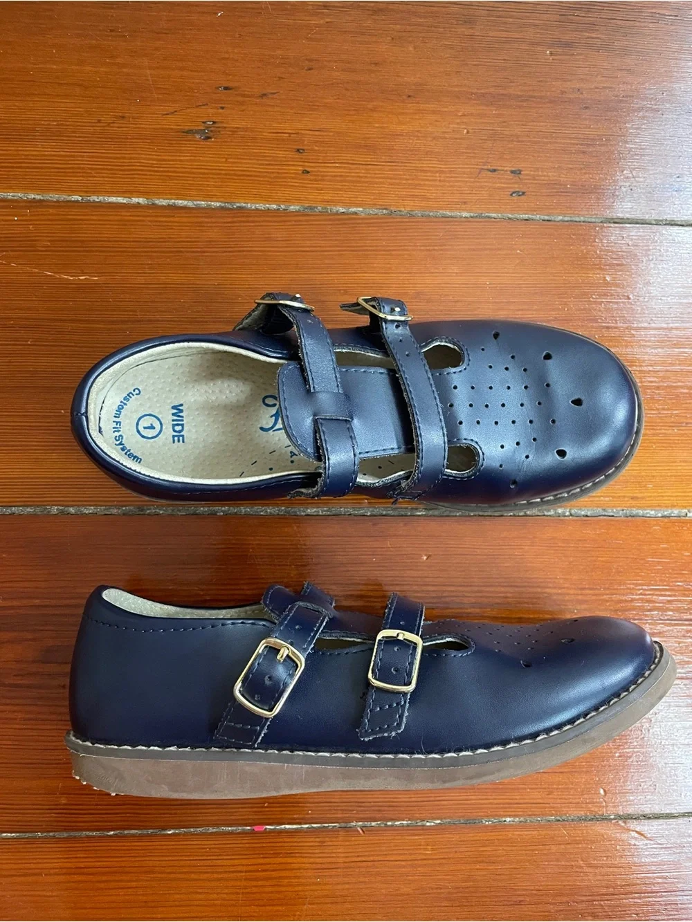 Footmates Danielle Navy Double Strap Mary Jane Shoes Size Girls 1 Wide 💛🎀